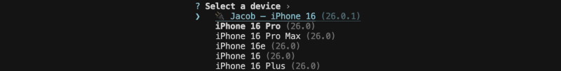 Showing terminal output where a physical device is available for selection