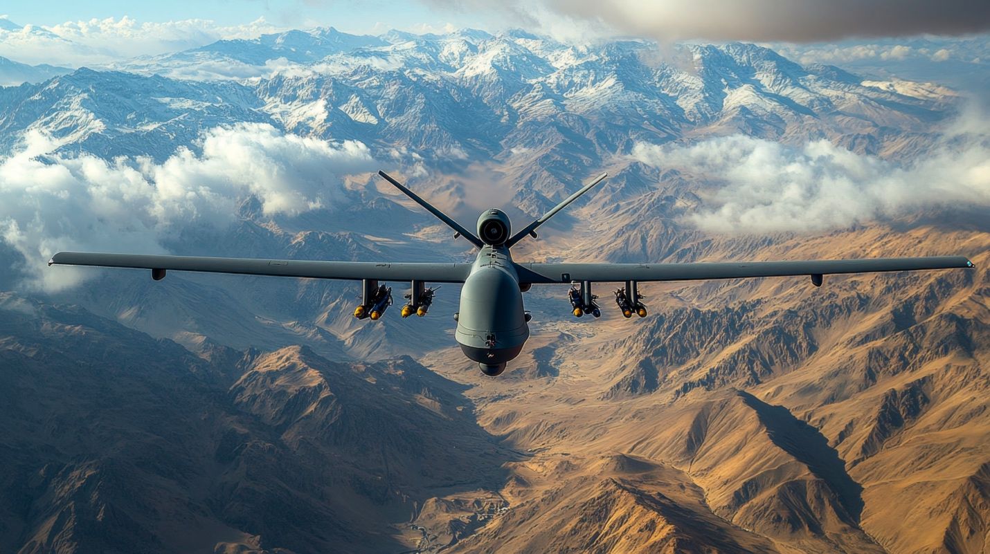 A military airplane flying over mountains AI-generated content may be incorrect.