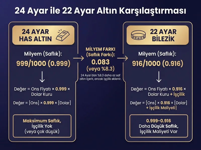 24 ayar has altın ve 22 ayar milyem karşılaştırması