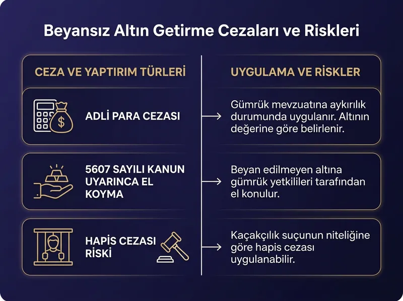 Beyansız altın getirildiğinde karşılaşılabilecek hukuki ve mali yaptırımlar özeti