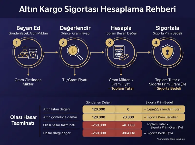 Sigortalı kargo prim ve tazminat hesaplama şeması