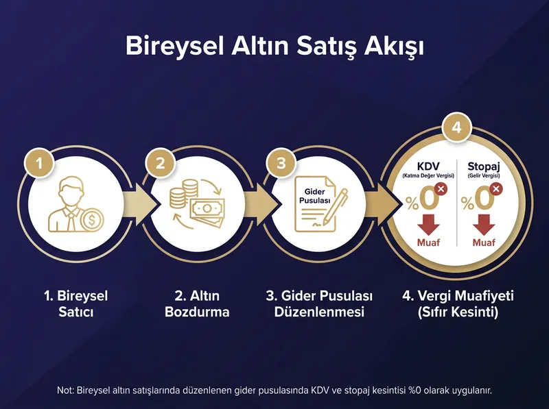 Altın bozdururken düzenlenen gider pusulasında sıfır vergi kesintisi mantığının gösterimi.