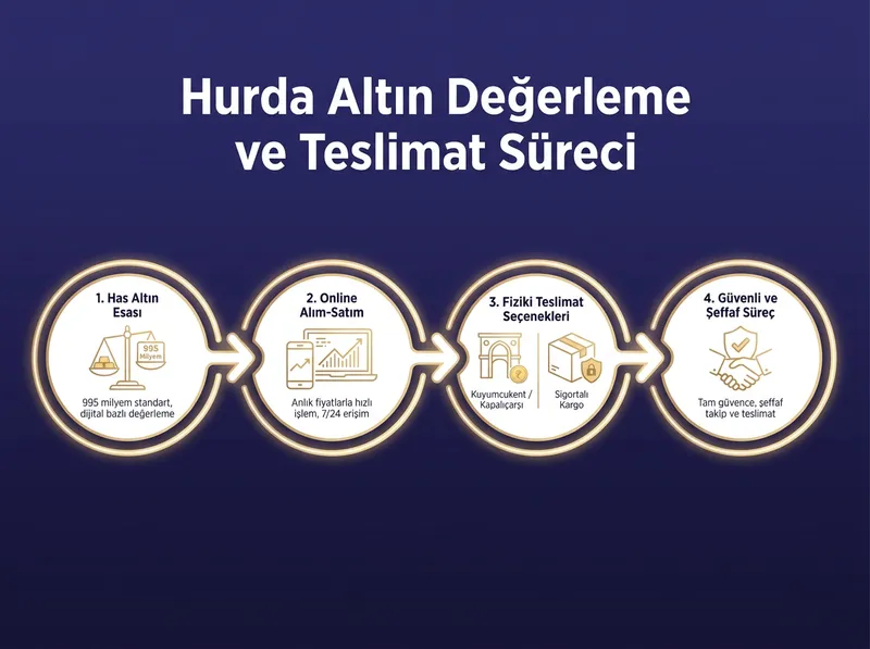 Pars Global Gold'un 995 milyem has altın tabanlı dijital ve fiziki teslimat altyapısını özetleyen şema.