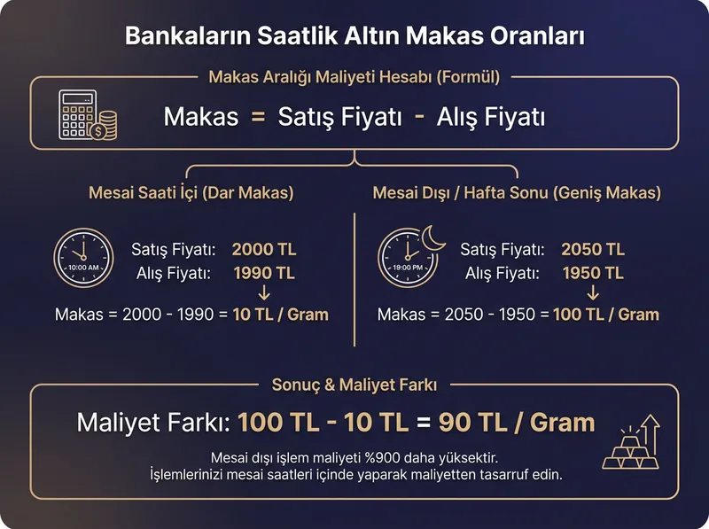 Mesai dışı saatlerde yapılan banka alım-satımlarında genişleyen makas aralığı maliyetlerini açıklayan grafik.