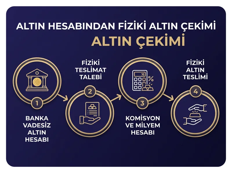 Kaydi altını fiziki altına dönüştürme adımlarını ve karar noktalarını gösteren süreç akış şeması.