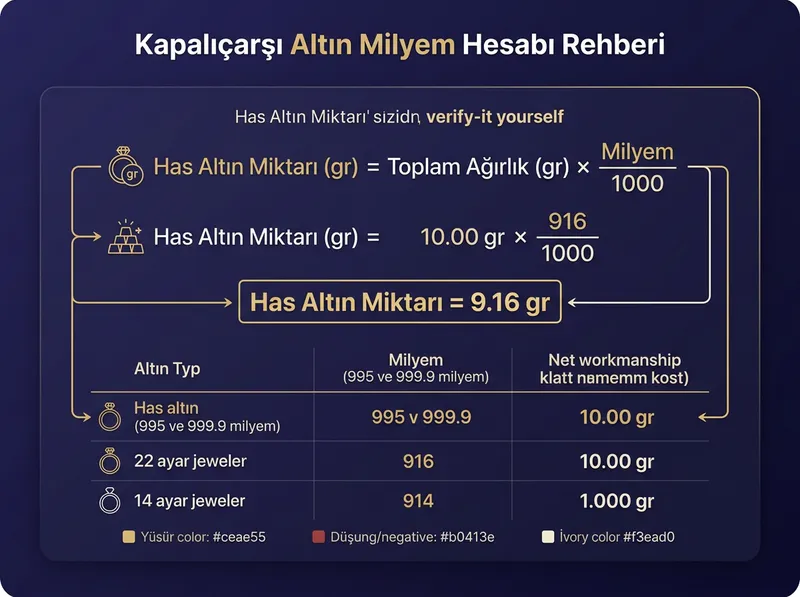 Has altın milyem hesabı ve işçiliksiz birikim yapmanın matematiksel gösterimi.