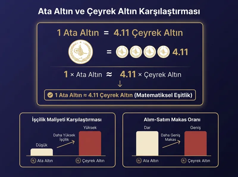 Ata altın ile çeyrek altının matematiksel ve makas oranı karşılaştırması.