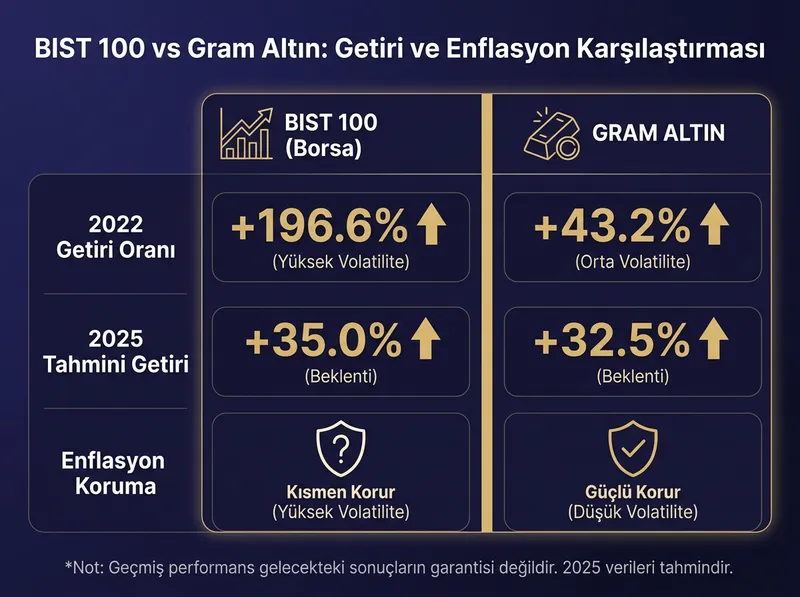 BIST 100 ve gram altının tarihsel getiri ve volatilite karşılaştırma tablosu