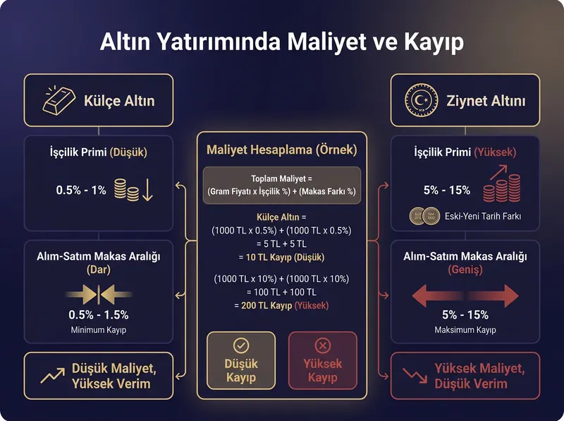 İşçilik primleri ve alım-satım makas farklarını detaylandıran karşılaştırma infografiği.