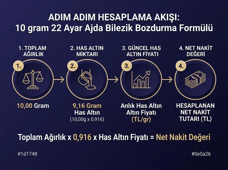 22 Ayar Ajda bileziğin bozdurma esnasındaki net değer hesaplama adımları.