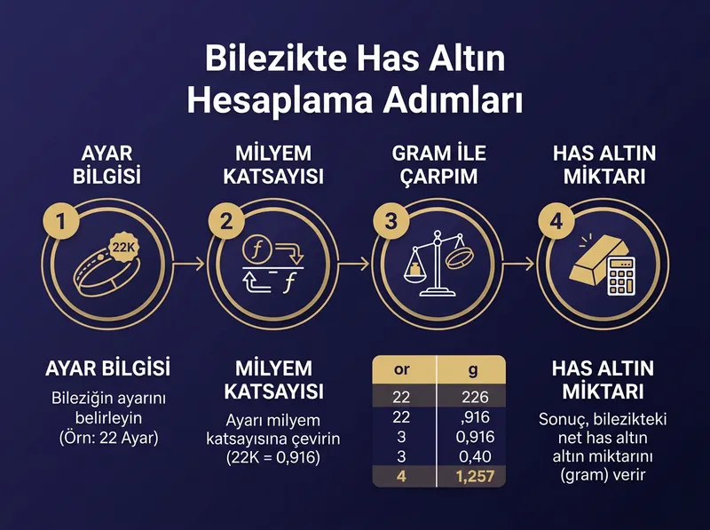 Ayar ve milyem dönüşümünün mantığını adım adım gösteren görsel rehber.