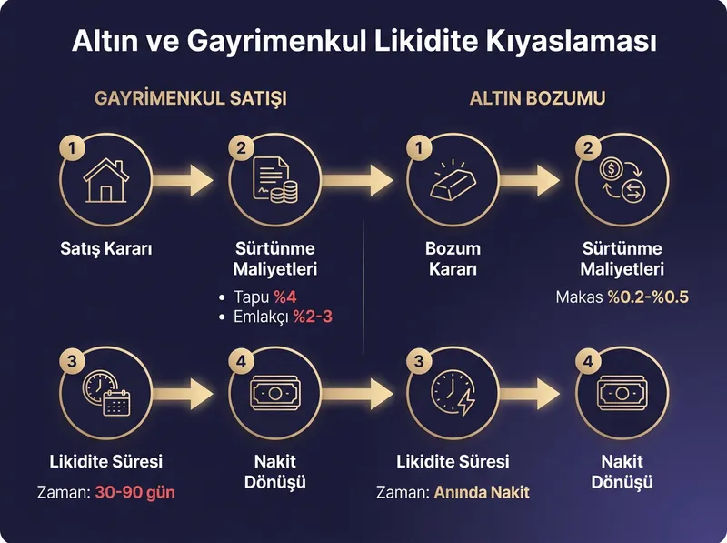 Sürtünme maliyetleri ve likidite adımları: Gayrimenkul satışı ile Altın bozumu kıyaslaması.