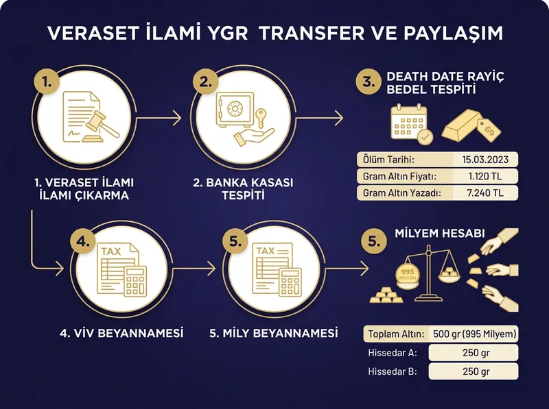 Miras kalan altınların intikal ve değerleme adımlarını gösteren süreç şeması.