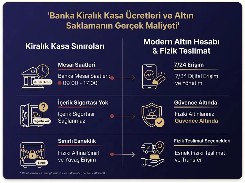 Banka kiralık kasa kısıtlamaları ile esnek fiziki altın yönetiminin karşılaştırması