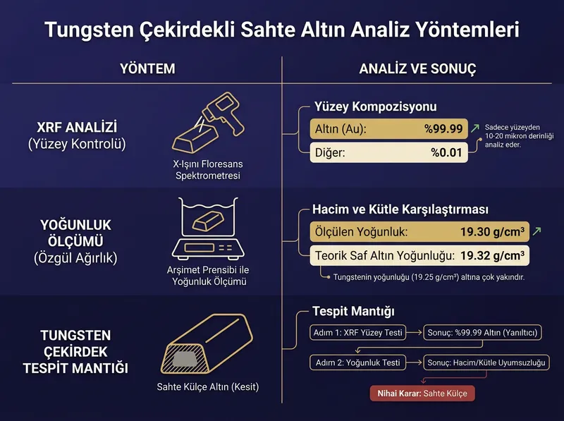 Gelişmiş sahtecilik yöntemlerine karşı XRF ve özgül ağırlık testlerinin çalışma prensibi.