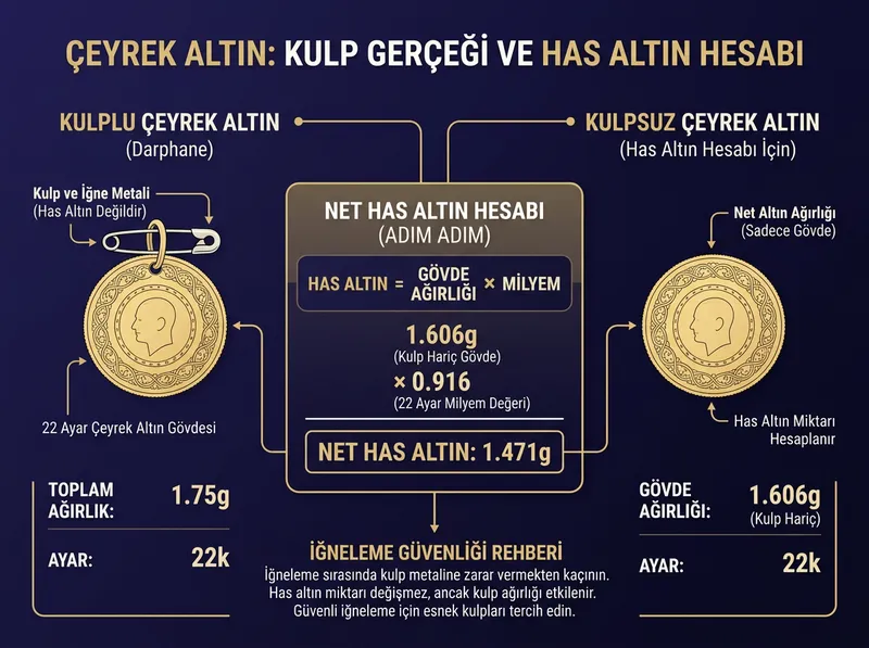 Kulplu çeyrek ve gram altınlarda kulp metali gerçeği ve net has altın hesabı.