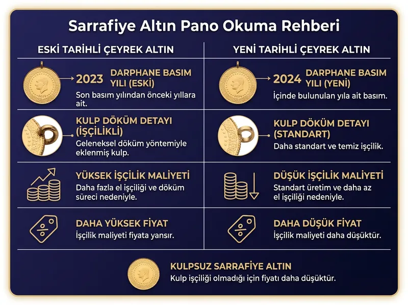 Eski-yeni tarih ayrımı ile kulp işçiliğinin sarrafiye fiyatlarına etkisini açıklayan şematik görsel.