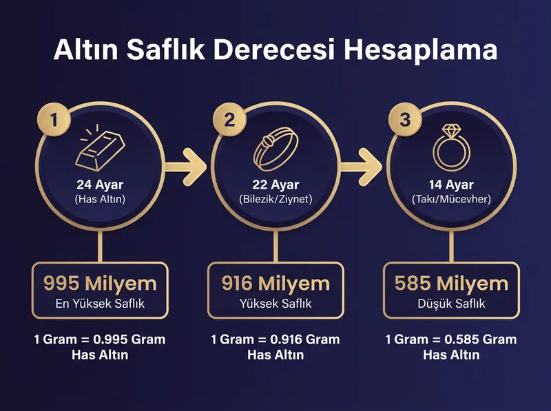Geleneksel altın türlerinin milyem ve saflık derecelerinin grafiksel karşılaştırması.