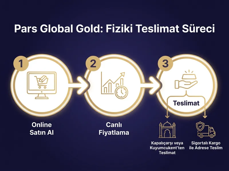 Pars Global Gold fiziki teslimat ve güvenli saklama modeli adım adım akışı.