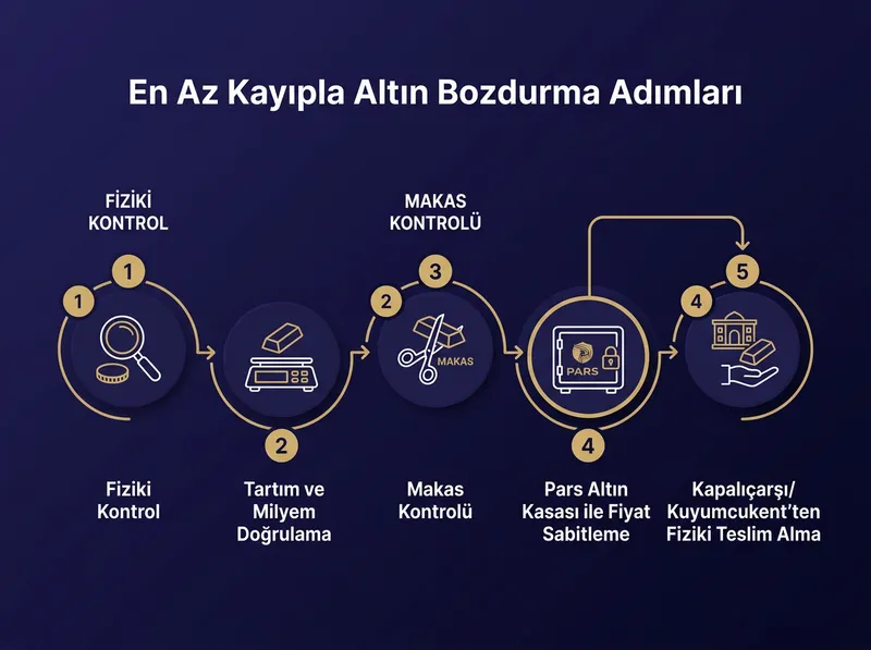 Altın bozdurma ve fiziki teslim süreçlerinin adım adım işlem akış şeması.