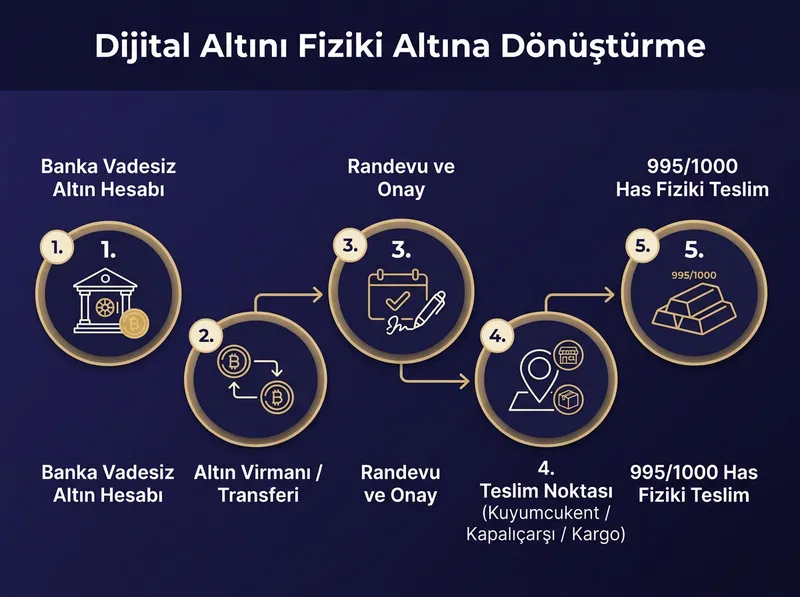Kaydi altını virman ile fiziki külçeye çevirme işlem akışı