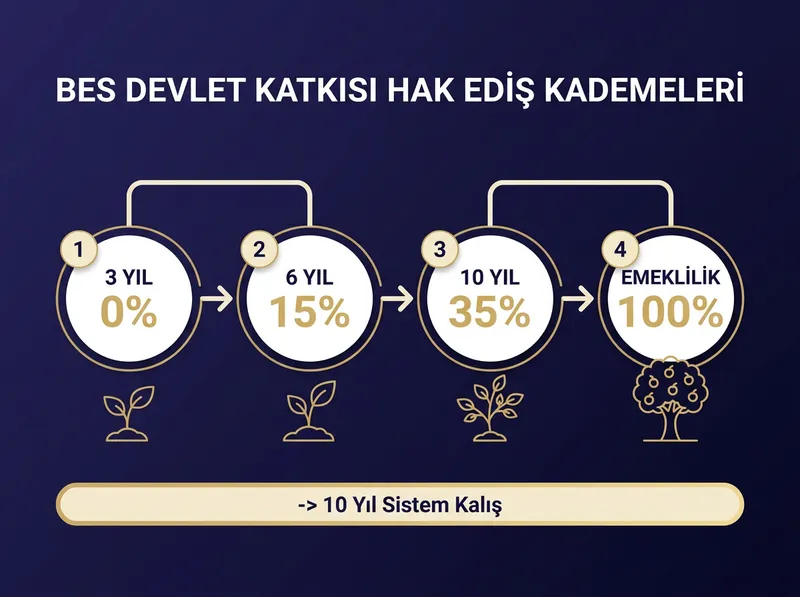 BES devlet katkısının yıllara göre hak ediş kademelerini gösteren görsel rehber.