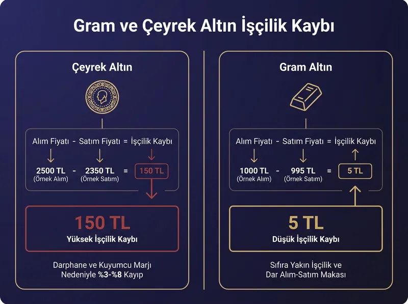 Alım-satım esnasındaki işçilik kesintisi ve makas farkının grafik anlatımı