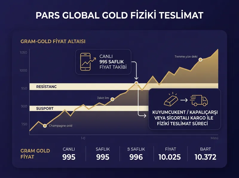 Pars Global Gold'un şeffaf fiyatlama ve fiziki teslimat seçeneklerini özetleyen şema.