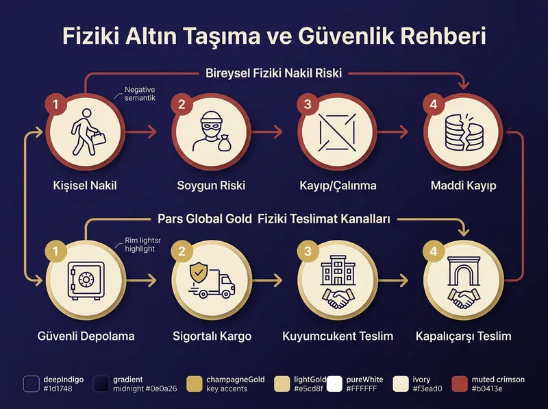 Fiziki altını şahsen taşıma riskleri ile Pars güvenli teslimat modellerinin karşılaştırması