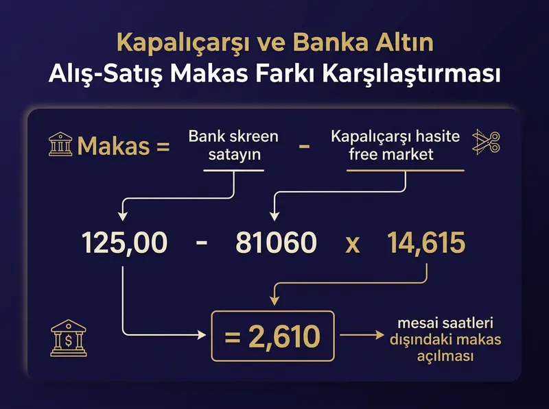 Banka ile Kapalıçarşı arasındaki altın alış-satış makas farkının grafiksel karşılaştırması.