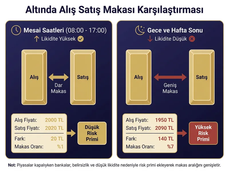Mesai saatleri ile gece/hafta sonu makas genişlemesini gösteren grafik