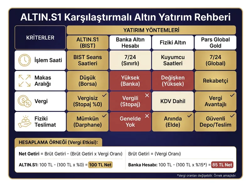 ALTIN.S1 ile diğer altın birikim yöntemlerinin detaylı karşılaştırması.