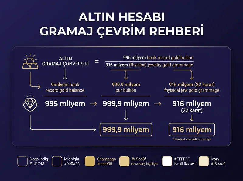 Banka ekstresindeki 995 milyem gramajın fiziki 999.9 ve 916 milyem altın karşılığını gösteren dönüşüm tablosu.