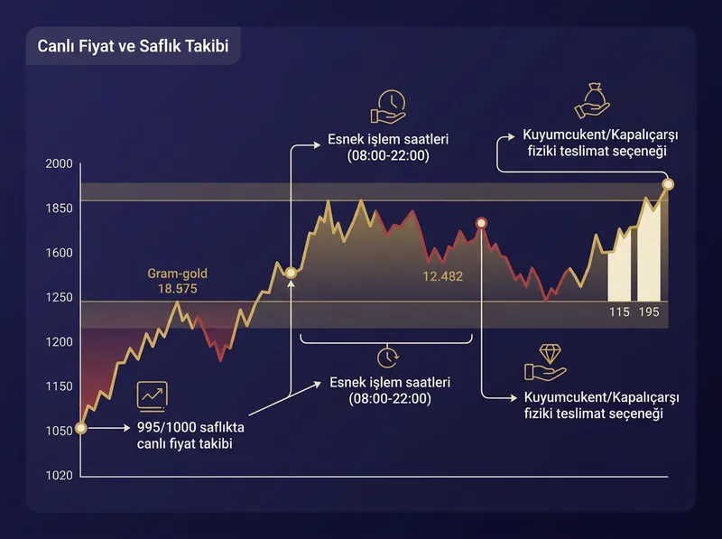 Jeopolitik dalgalanmalarda Pars Global Gold ekosisteminin sunduğu şeffaf fiyat, fiziki teslimat ve hızlı işlem avantajlarını özetleyen şema.