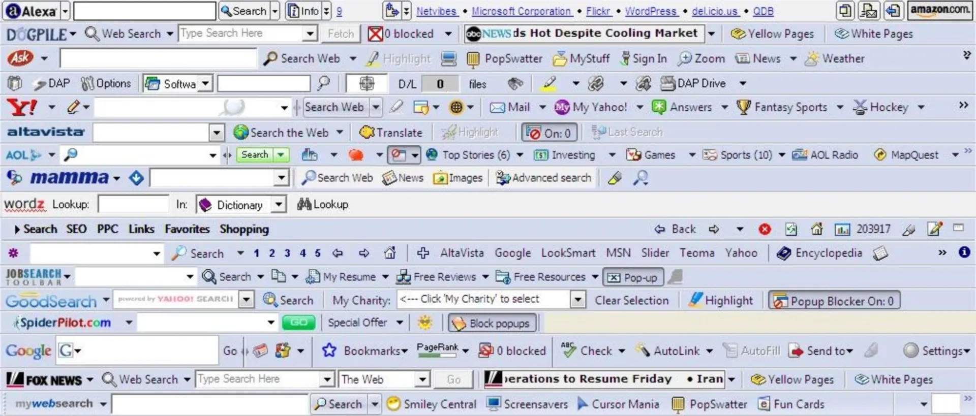 Browser window showing too many extensions
