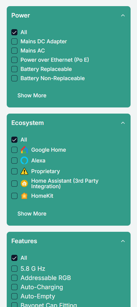  Filtering devices by features, power options and ecosystem compatibility. 