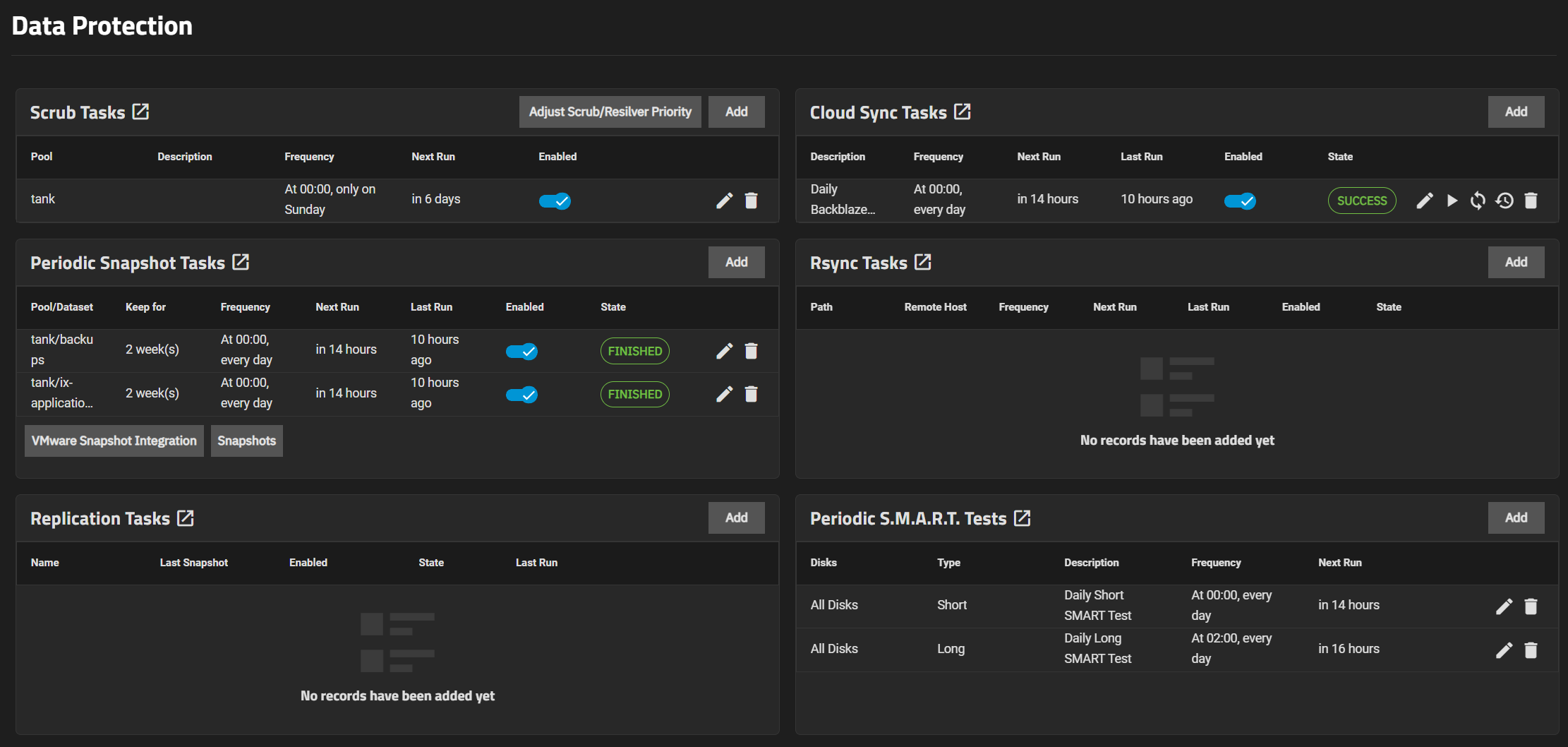  The TrueNAS page for Data Protection, showing all the ways you can protect your data 