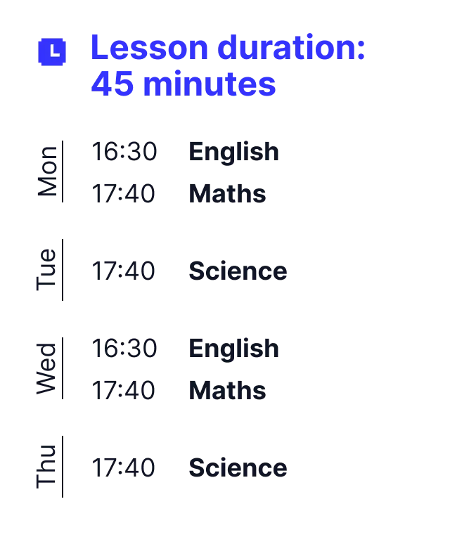 MyEdSpace Year 6 evening timetable