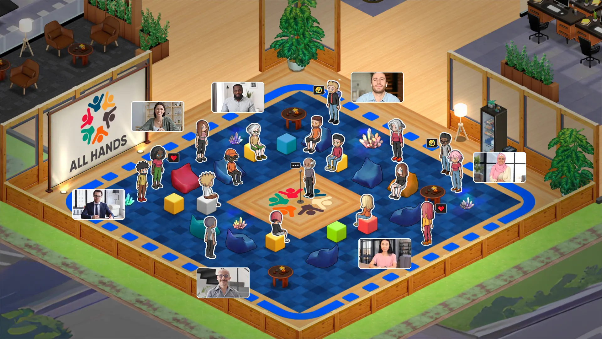 An image of a team video meeting in a meeting zone