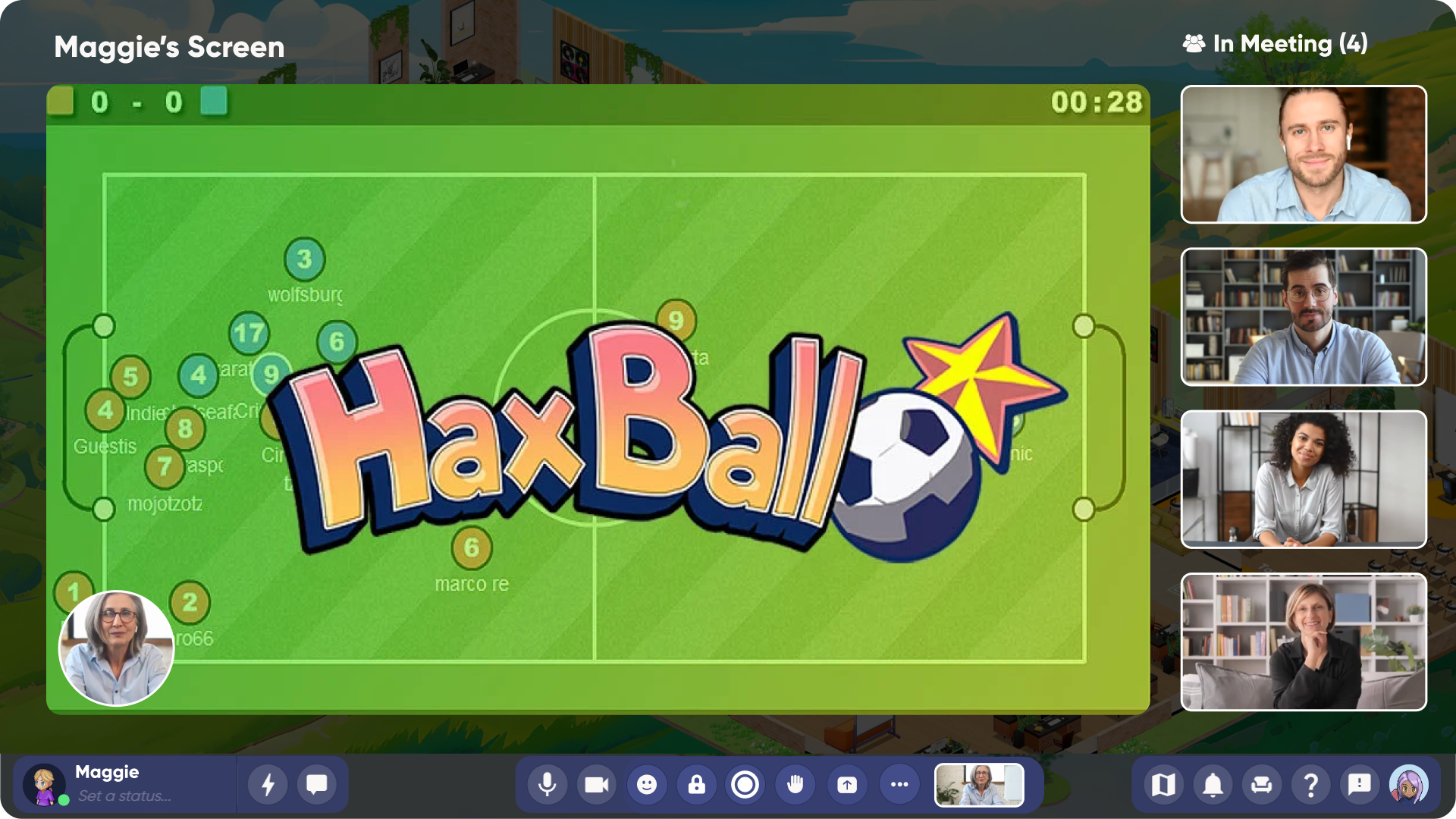 A remote team playing haxball in a meeting