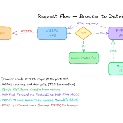 An Image show the request flow - browser to databse - inception - 42 network - 1337