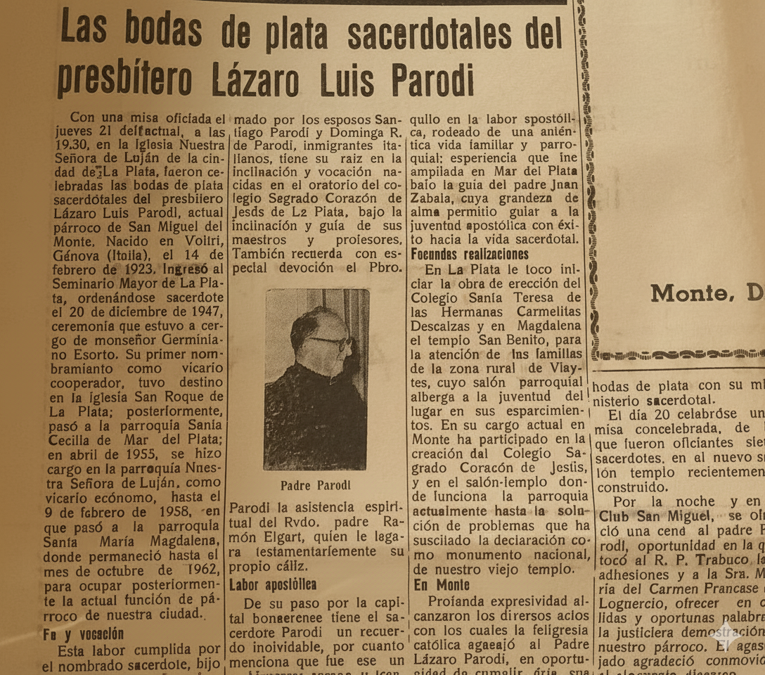 Las bodas de plata sacerdotales del presbítero Lázaro Luis Parodi