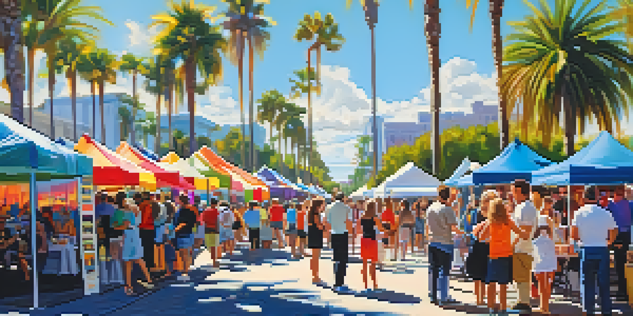 An outdoor art festival in Orlando with artists painting, colorful art booths, and a diverse crowd enjoying the vibrant atmosphere.