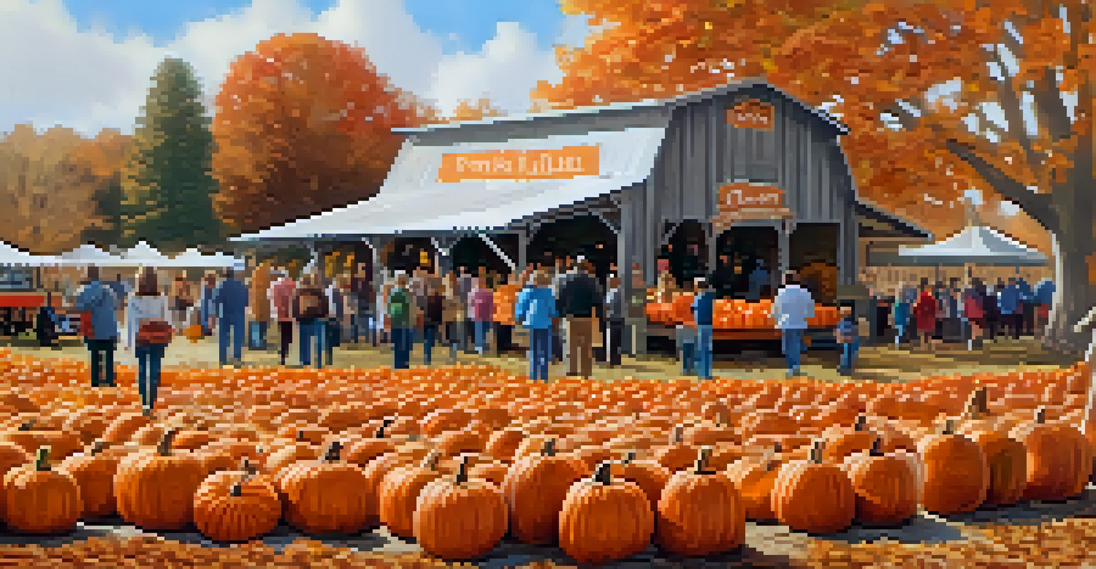 Families selecting pumpkins at a pumpkin patch in Orlando, surrounded by autumn leaves and a festive atmosphere.