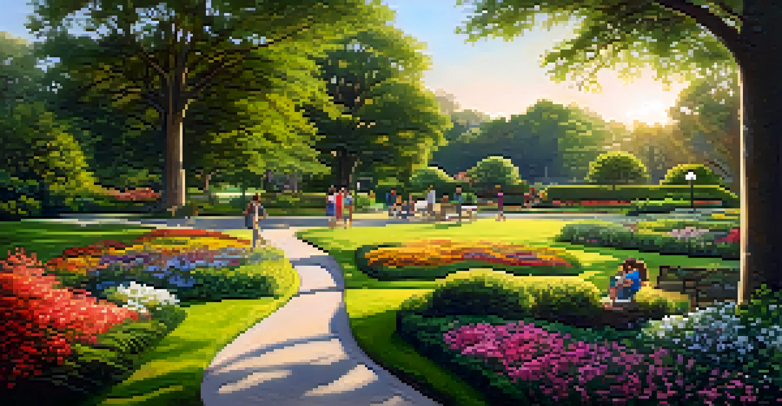 Families picnicking and exploring the beautiful gardens at Harry P. Leu Gardens, surrounded by vibrant flowers and greenery.
