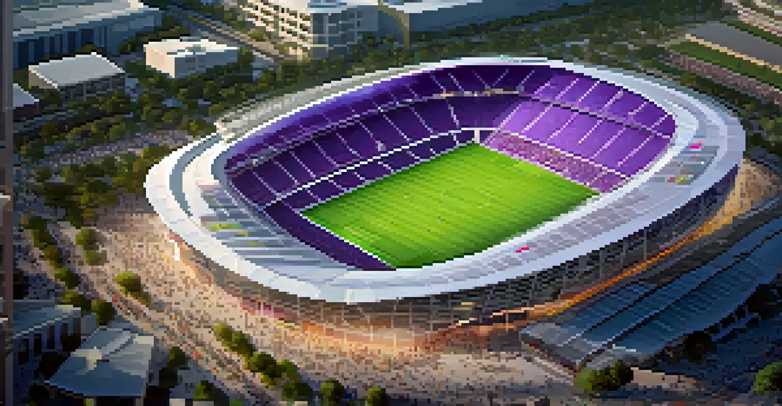 Aerial view of Orlando City Stadium during a soccer match, showcasing excited fans and players on the field.