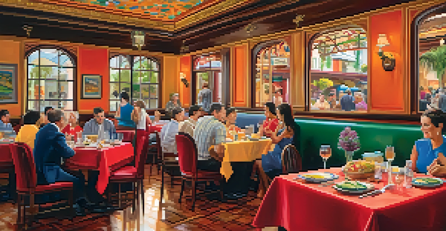 A dining table filled with diverse dishes in a lively restaurant, capturing the vibrant culinary scene of Orlando.