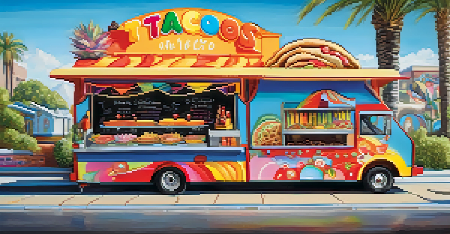 A colorful assortment of dessert tacos filled with chocolate mousse and fresh fruit, displayed in a cheerful outdoor setting.