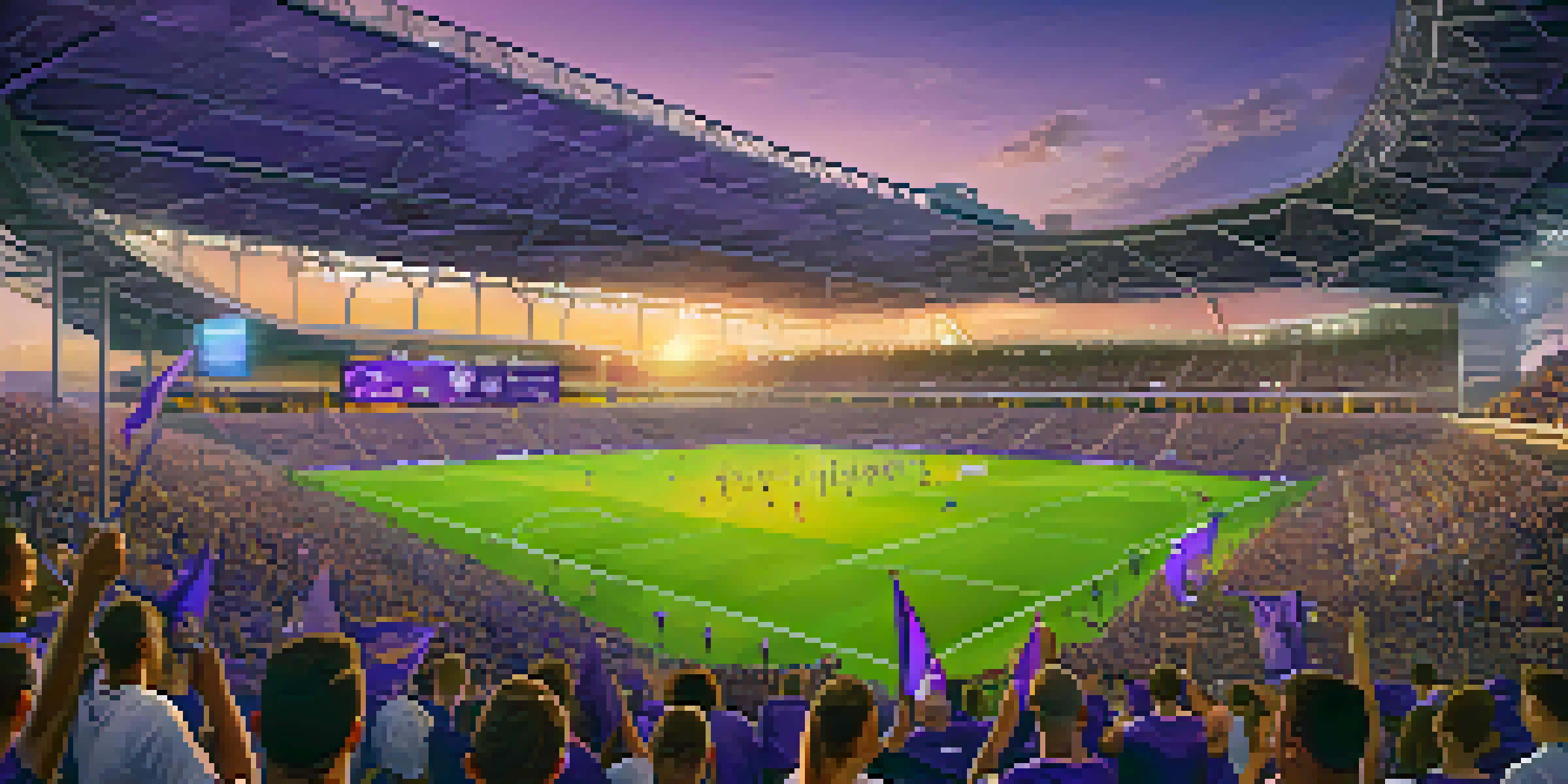 A lively soccer match at Exploria Stadium with fans in purple cheering and players in action.