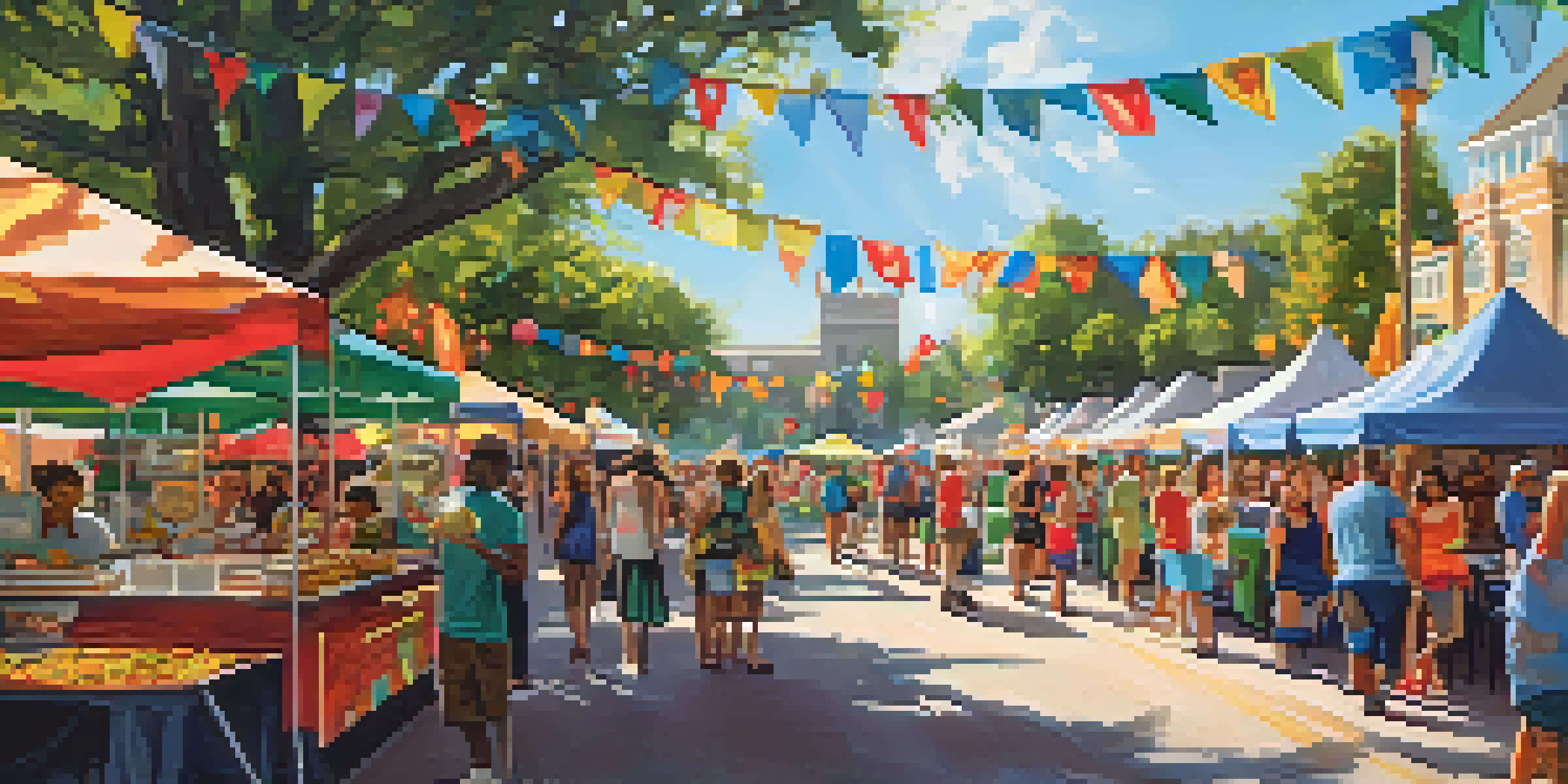 An outdoor food festival in Orlando with various food trucks and people enjoying diverse dishes under sunlight.